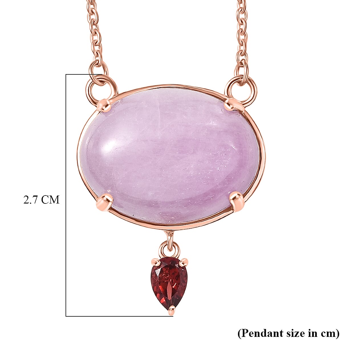 D'Joy Natural Kunzite &amp; Red Garnet Drop Necklace (Size - 20) with Lobster Clasp in Rose Gold Plated Sterling Silver 23.04 Ct. V32514496 6