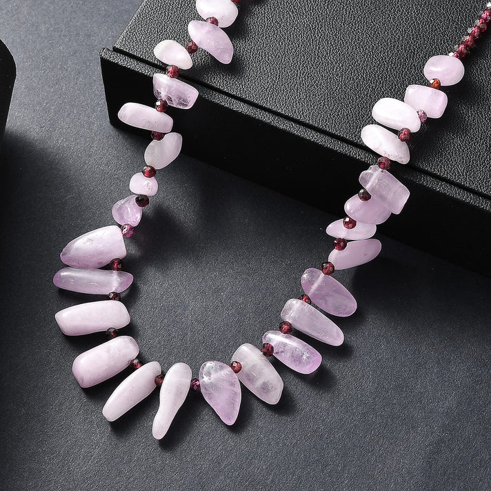 D'Joy Kunzite &amp; Rhodolite Garnet Necklace (Size - 18) in Rhodium Overlay Sterling Silver 123.00 Ct. 8282714 2