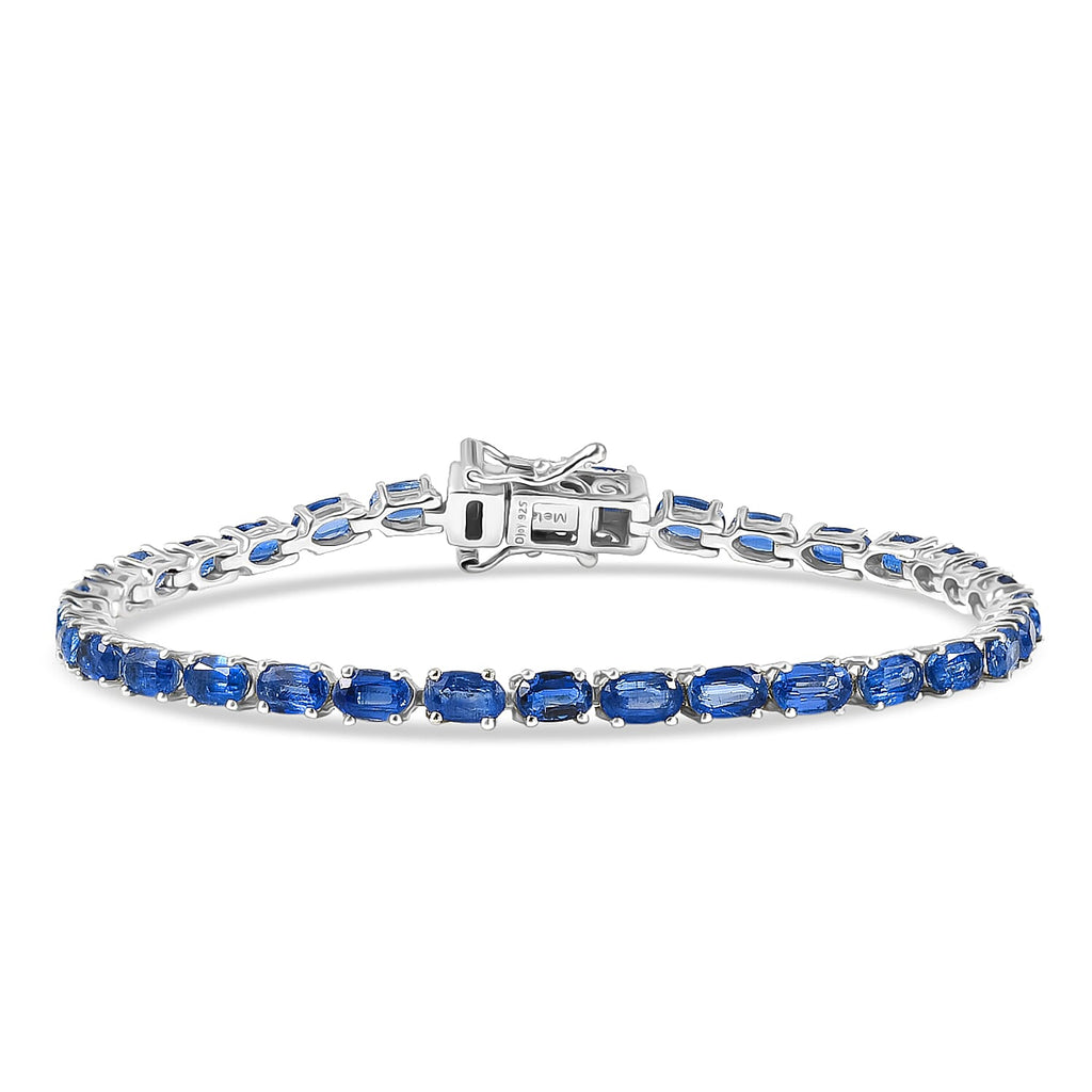 D'Joy AAA Natural Kashmir Kyanite Bracelet (Size - 7) with GB Lock Box in Rhodium Overlay Sterling Silver 11.41 Ct.