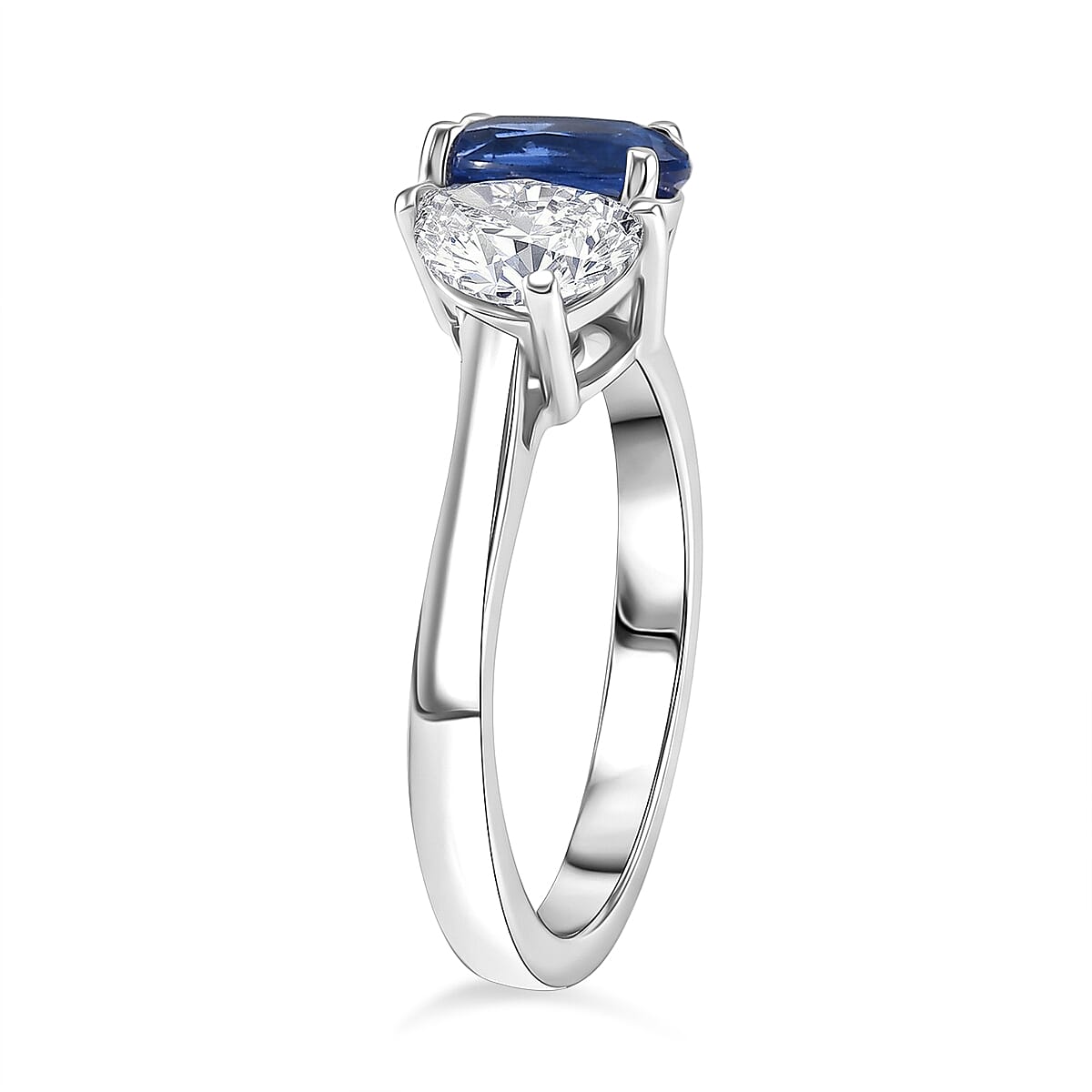 D'Joy AAA Natural Kashmir Kyanite and Moissanite Toi et Moi Band Ring in Platinum Overlay Sterling Silver 1.72 Ct. 8448313 4