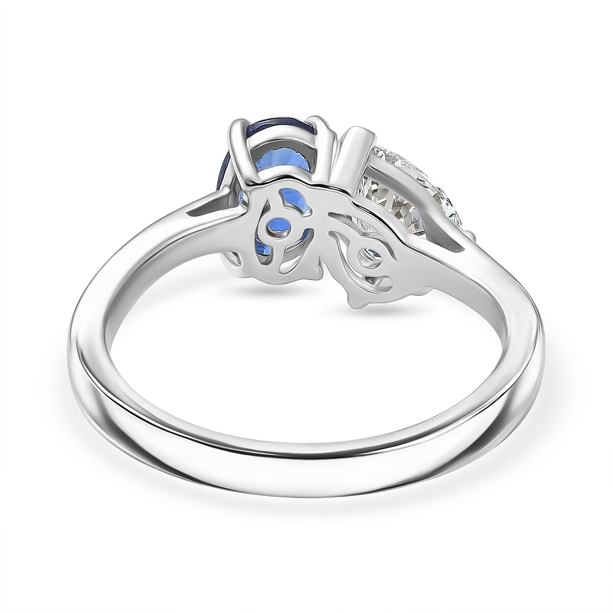 D'Joy AAA Natural Kashmir Kyanite and Moissanite Toi et Moi Band Ring in Platinum Overlay Sterling Silver 1.72 Ct. 8448313 5