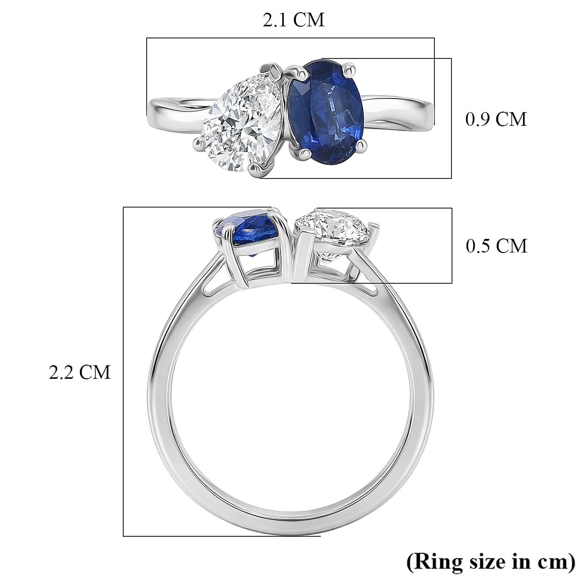 D'Joy AAA Natural Kashmir Kyanite and Moissanite Toi et Moi Band Ring in Platinum Overlay Sterling Silver 1.72 Ct. 8448313 6