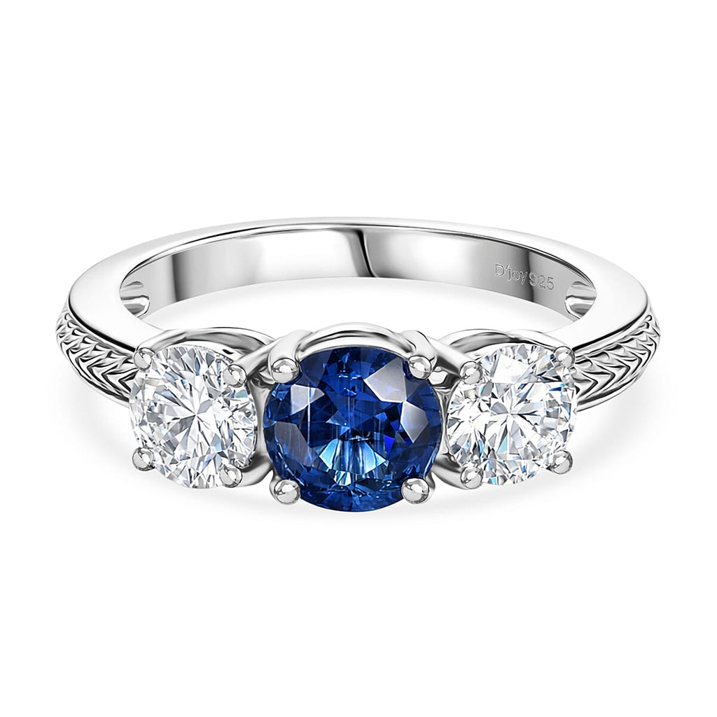 D'Joy AAA Kyanite & Moissanite Trilogy Ring in Platinum Overlay Sterling Silver 2.04 Ct.