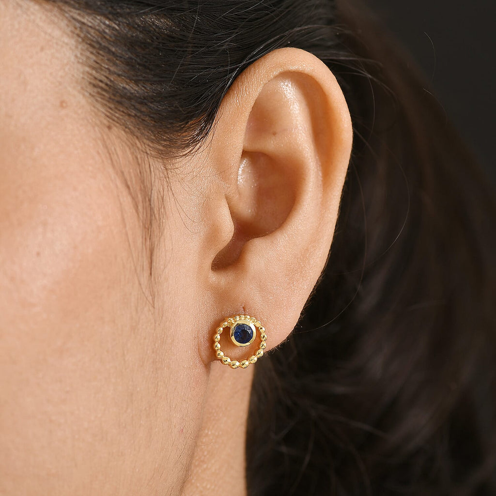 D'Joy AAA Natural Kashmir Kyanite Orbital Earring with Push Back in Yellow Gold Plated Sterling Silver