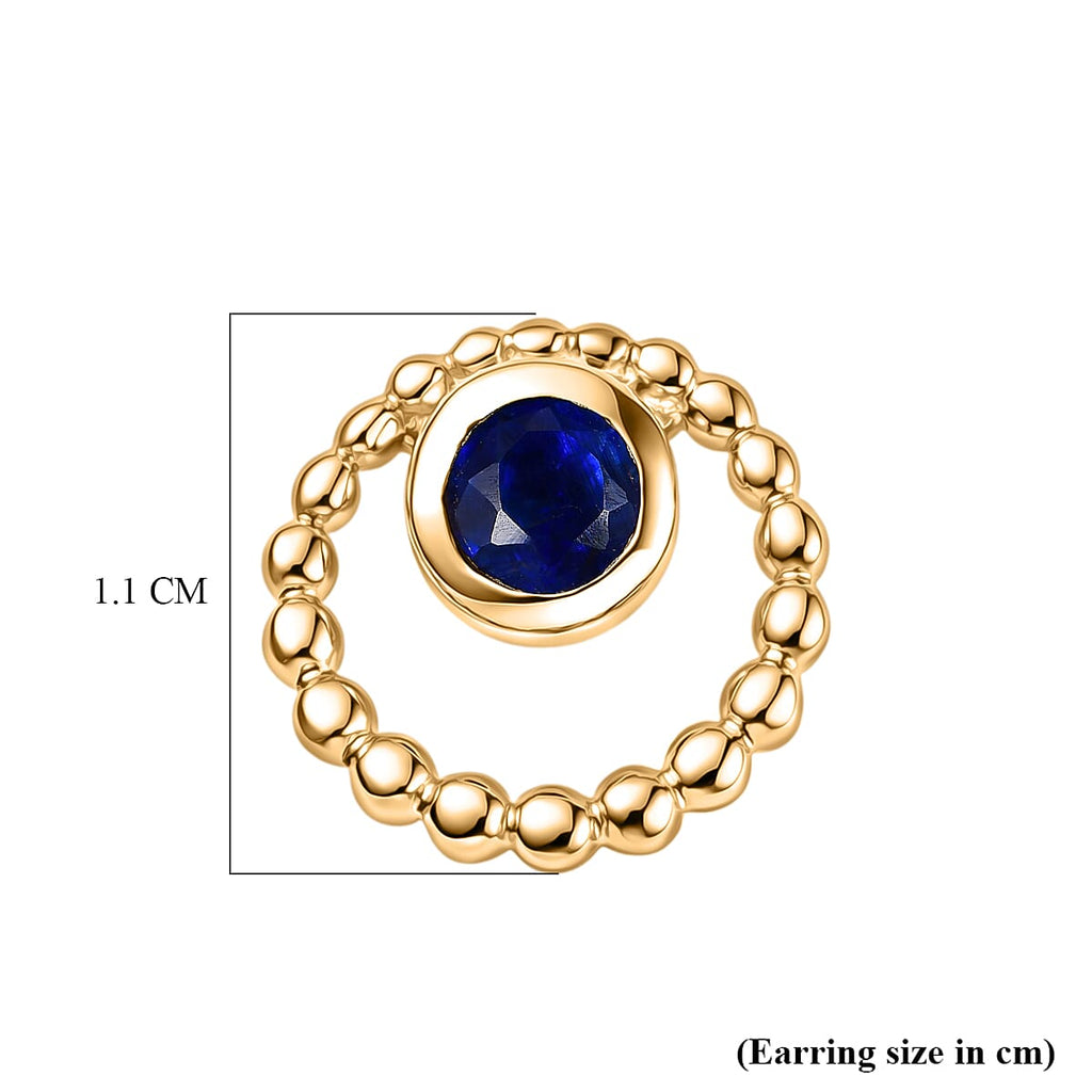 D'Joy AAA Natural Kashmir Kyanite Orbital Earring with Push Back in Yellow Gold Plated Sterling Silver