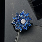 Natural Kyanite & White Zircon Cluster Ring in Rhodium Overlay Sterling Silver 7.33 Ct.