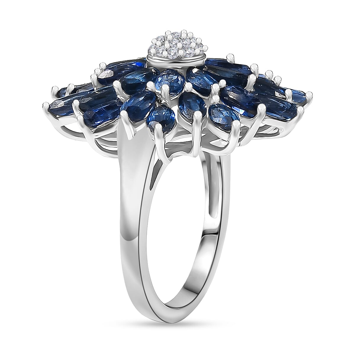 Natural Kyanite &amp; White Zircon Cluster Ring in Rhodium Overlay Sterling Silver 7.33 Ct. V32540425 4