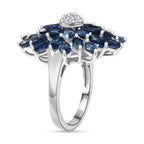 Natural Kyanite & White Zircon Cluster Ring in Rhodium Overlay Sterling Silver 7.33 Ct.