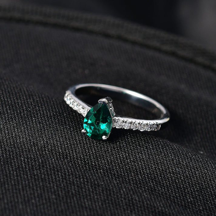 D'Joy Lab Created Emerald, Moissanite Ring in Rhodium Overlay Sterling Silver 8357943 2