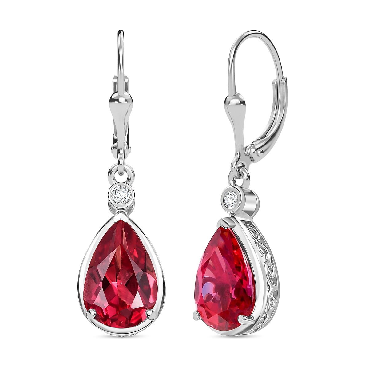 D'Joy Lab Grown Padparadscha Sapphire &amp; Lab Grown Diamond Dangling Earring Sterling Silver 7.42 Ct. 8265747 0