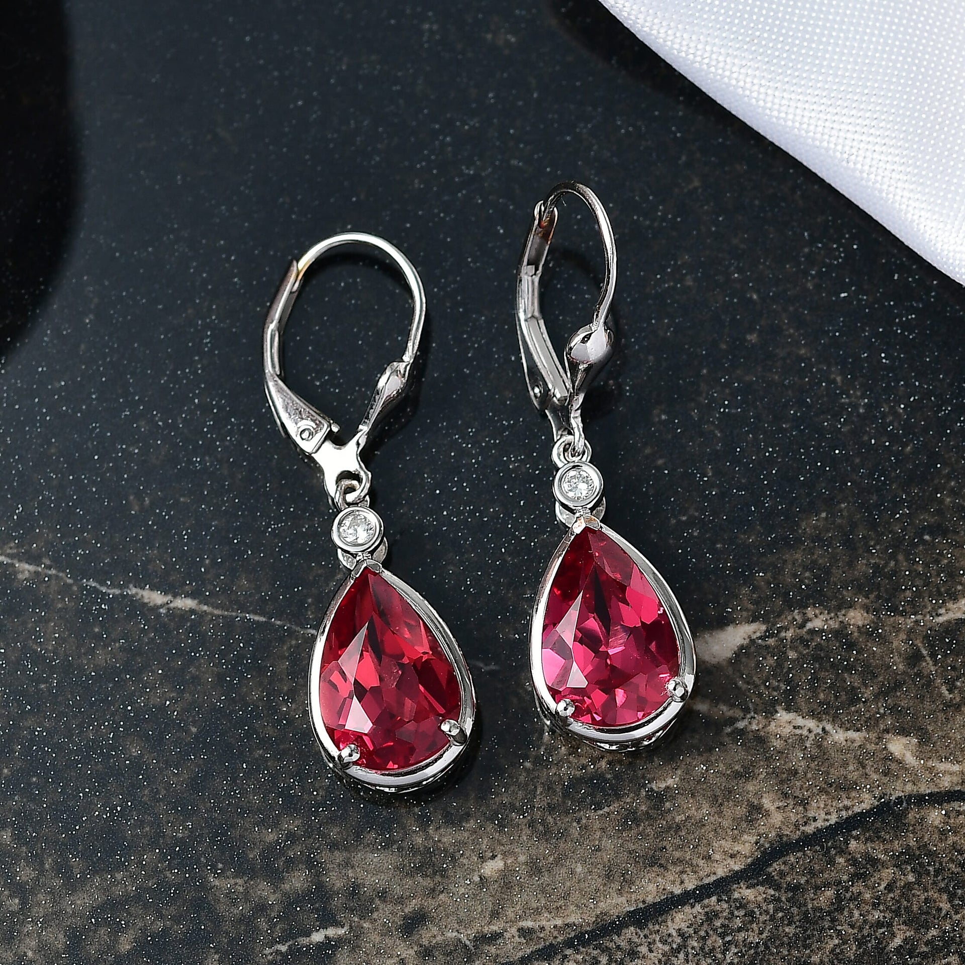 D'Joy Lab Grown Padparadscha Sapphire &amp; Lab Grown Diamond Dangling Earring Sterling Silver 7.42 Ct. 8265747 1