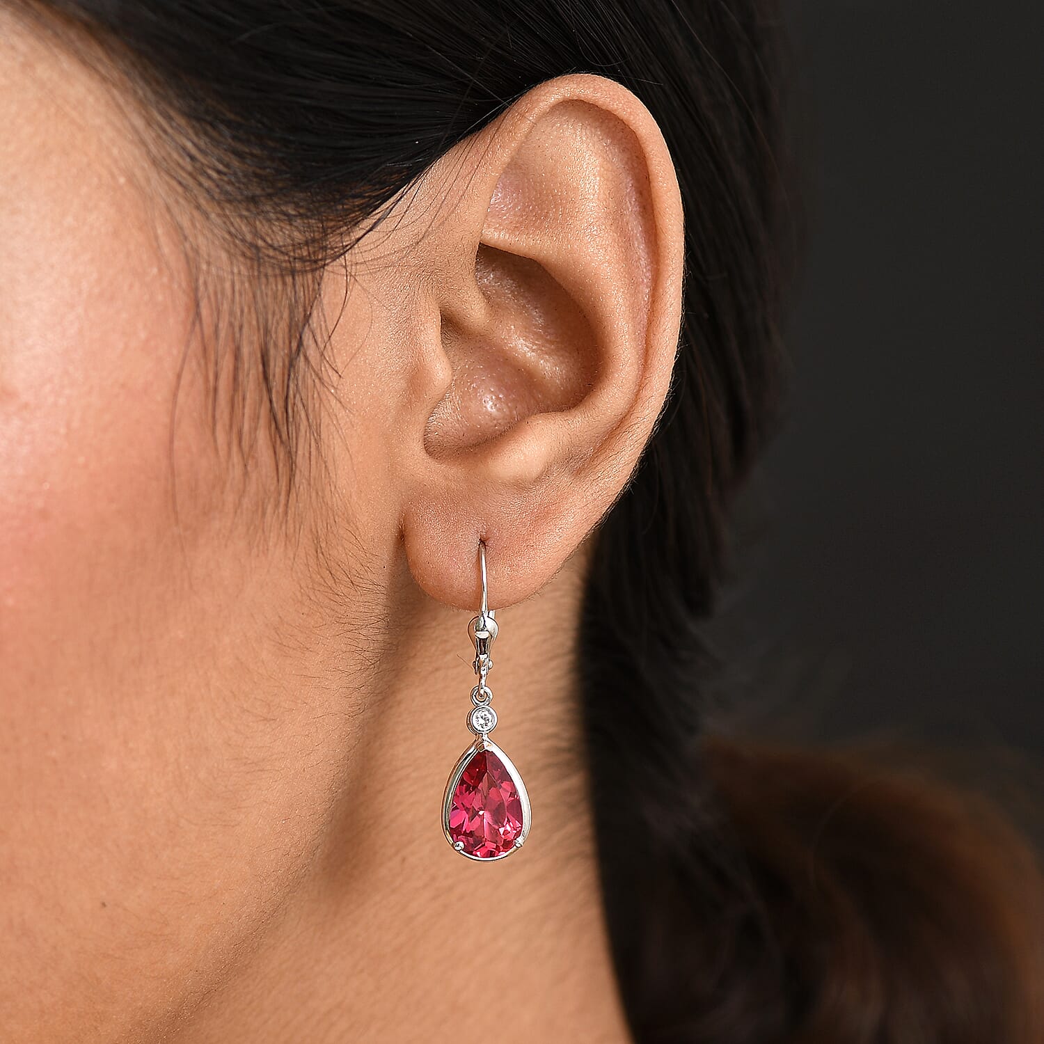D'Joy Lab Grown Padparadscha Sapphire &amp; Lab Grown Diamond Dangling Earring Sterling Silver 7.42 Ct. 8265747 2