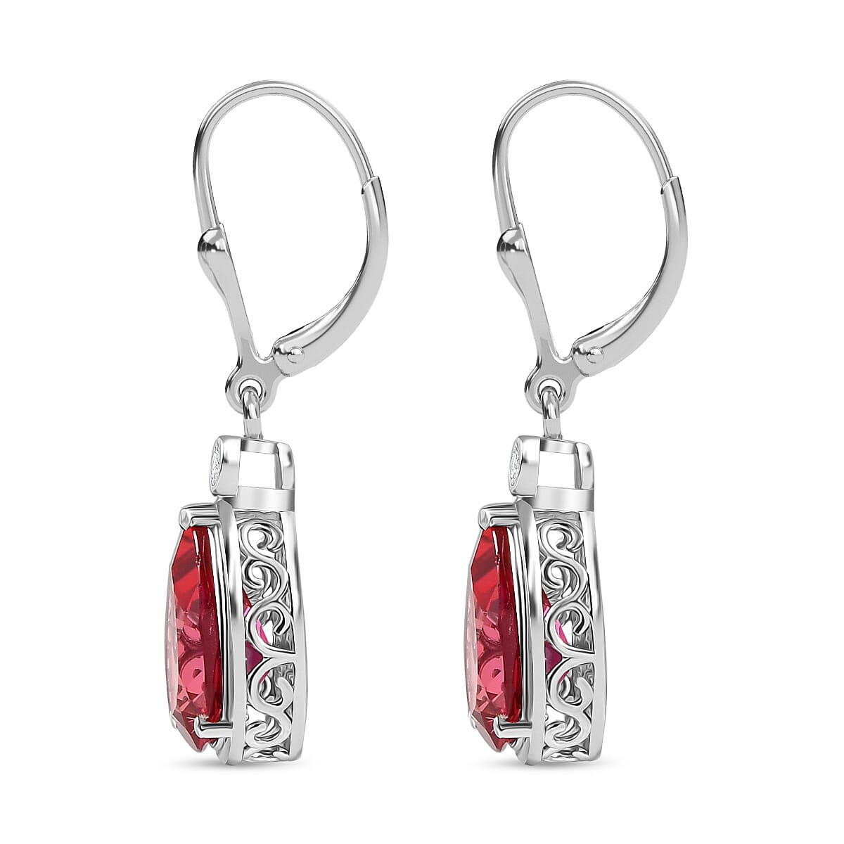 D'Joy Lab Grown Padparadscha Sapphire &amp; Lab Grown Diamond Dangling Earring Sterling Silver 7.42 Ct. 8265747 3