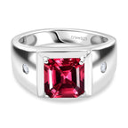 D'Joy Lab Grown Padparadscha Sapphire & Lab Grown Diamond Mens Ring in Rhodium Overlay Sterling Silver 3.34 Ct, Silver Wt. 5.52 Gms.