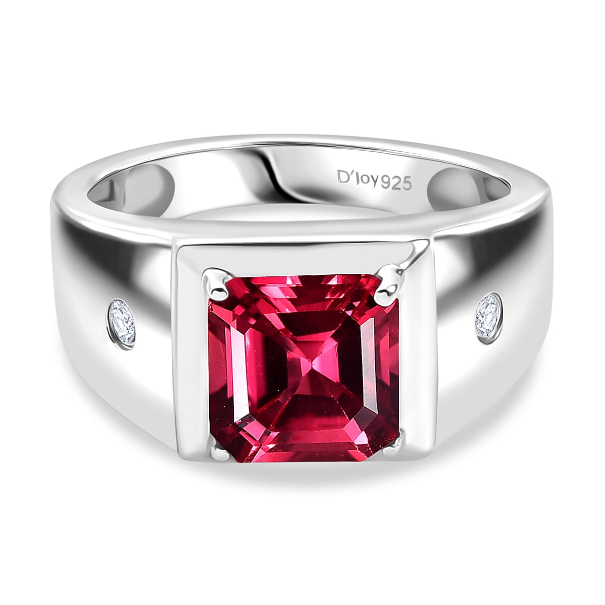 D'Joy Lab Grown Padparadscha Sapphire, Lab Grown Diamond Men's Ring in Rhodium Overlay Sterling Silver 3.34 Ct. 8260109 0