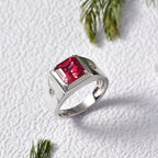 D'Joy Lab Grown Padparadscha Sapphire & Lab Grown Diamond Mens Ring in Rhodium Overlay Sterling Silver 3.34 Ct, Silver Wt. 5.52 Gms.