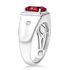 D'Joy Lab Grown Padparadscha Sapphire & Lab Grown Diamond Mens Ring in Rhodium Overlay Sterling Silver 3.34 Ct, Silver Wt. 5.52 Gms.