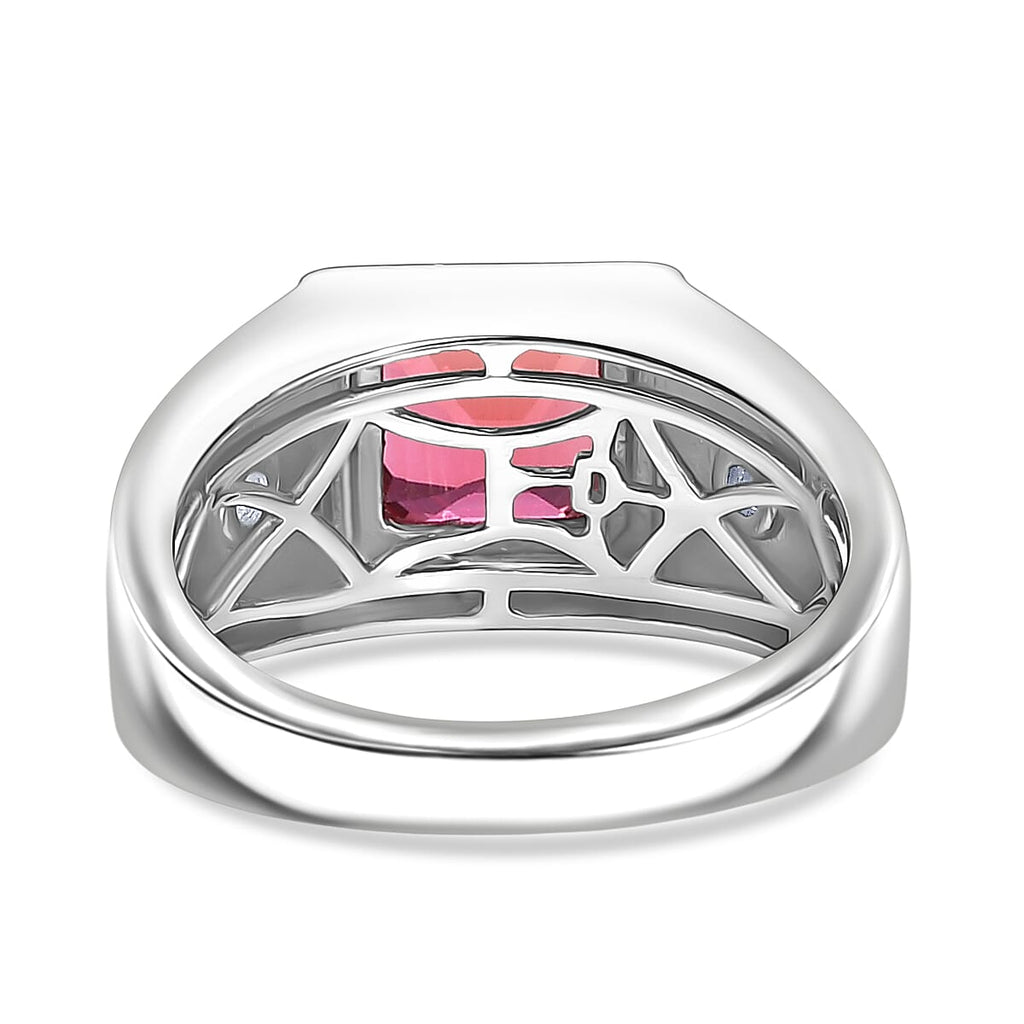 D'Joy Lab Grown Padparadscha Sapphire & Lab Grown Diamond Mens Ring in Rhodium Overlay Sterling Silver 3.34 Ct, Silver Wt. 5.52 Gms.