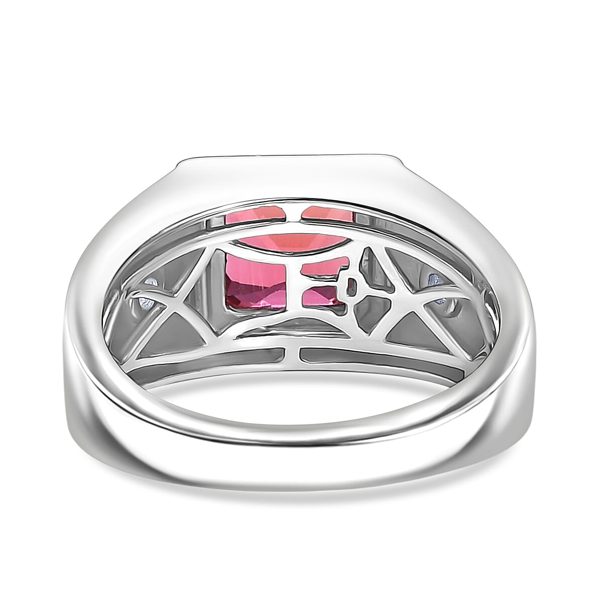 D'Joy Lab Grown Padparadscha Sapphire, Lab Grown Diamond Men's Ring in Rhodium Overlay Sterling Silver 3.34 Ct. 8260109 5