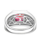 D'Joy Lab Grown Padparadscha Sapphire & Lab Grown Diamond Mens Ring in Rhodium Overlay Sterling Silver 3.34 Ct, Silver Wt. 5.52 Gms.