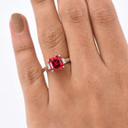 Luxuriant Lab Grown Padparadscha Sapphire & Lab Grown Diamond Ring in Rhodium Overlay Sterling Silver 5.17 Ct.