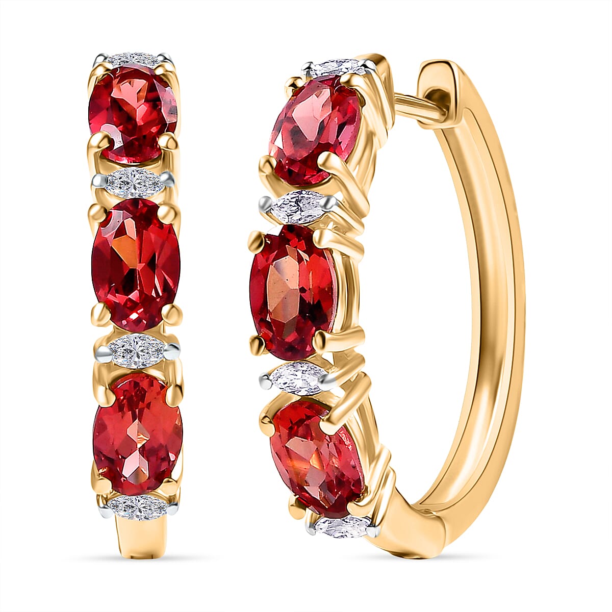 D'Joy Lab Grown Padparadscha Sapphire &amp; Moissanite Full Hoop Earring in 18K Yellow Gold Plating Sterling Silver 3.95 Ct. 8259890 0