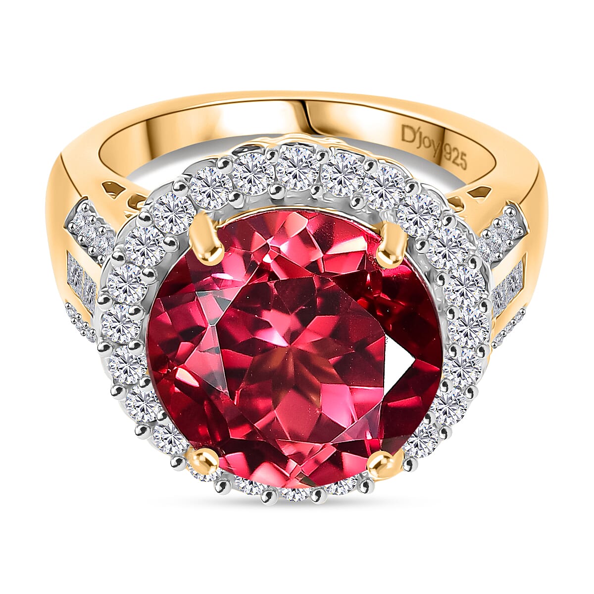 D'Joy Lab Grown Padparadscha Sapphire &amp; Moissanite Ring in 18K Vermeil Yellow Gold Overlay Sterling Silver 10.12 Ct. 8260181 0