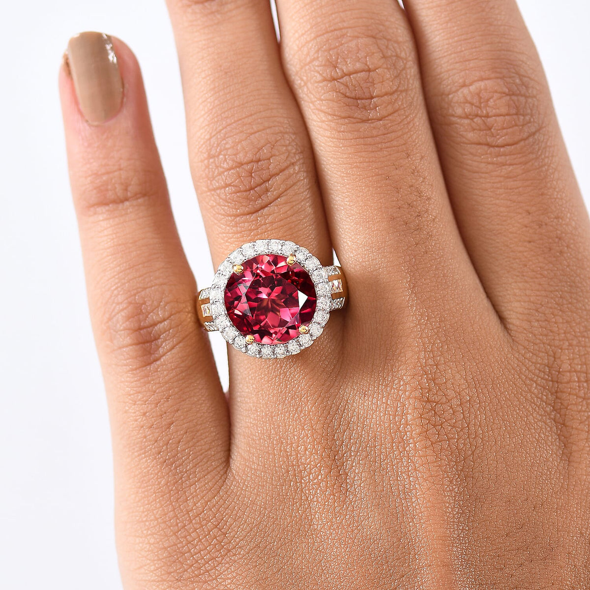 D'Joy Lab Grown Padparadscha Sapphire &amp; Moissanite Ring in 18K Vermeil Yellow Gold Overlay Sterling Silver 10.12 Ct. 8260181 3