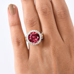 D'Joy Lab Grown Padparadscha Sapphire & Moissanite Ring in 18K Vermeil Yellow Gold Overlay Sterling Silver 10.12 Ct.