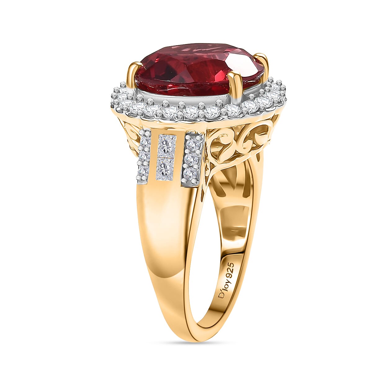 D'Joy Lab Grown Padparadscha Sapphire &amp; Moissanite Ring in 18K Vermeil Yellow Gold Overlay Sterling Silver 10.12 Ct. 8260181 4