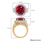 D'Joy Lab Grown Padparadscha Sapphire & Moissanite Ring in 18K Vermeil Yellow Gold Overlay Sterling Silver 10.12 Ct.