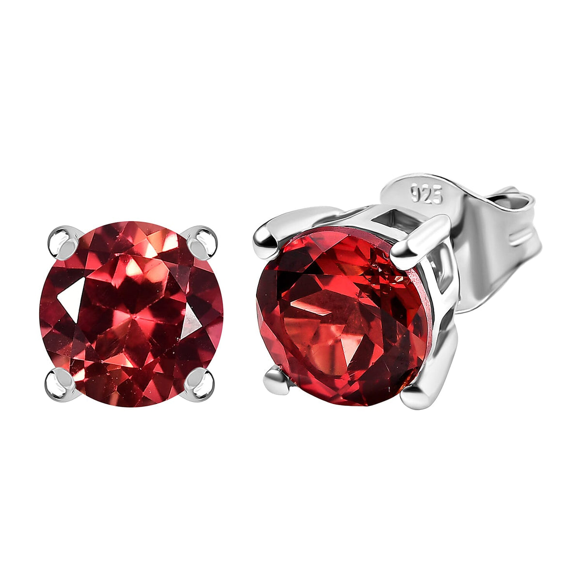 D'Joy Lab Grown Padparadscha Sapphire Solitaire Stud Push Post Earring in Platinum Overlay Sterling Silver 3.72 Ct. 8259895 0