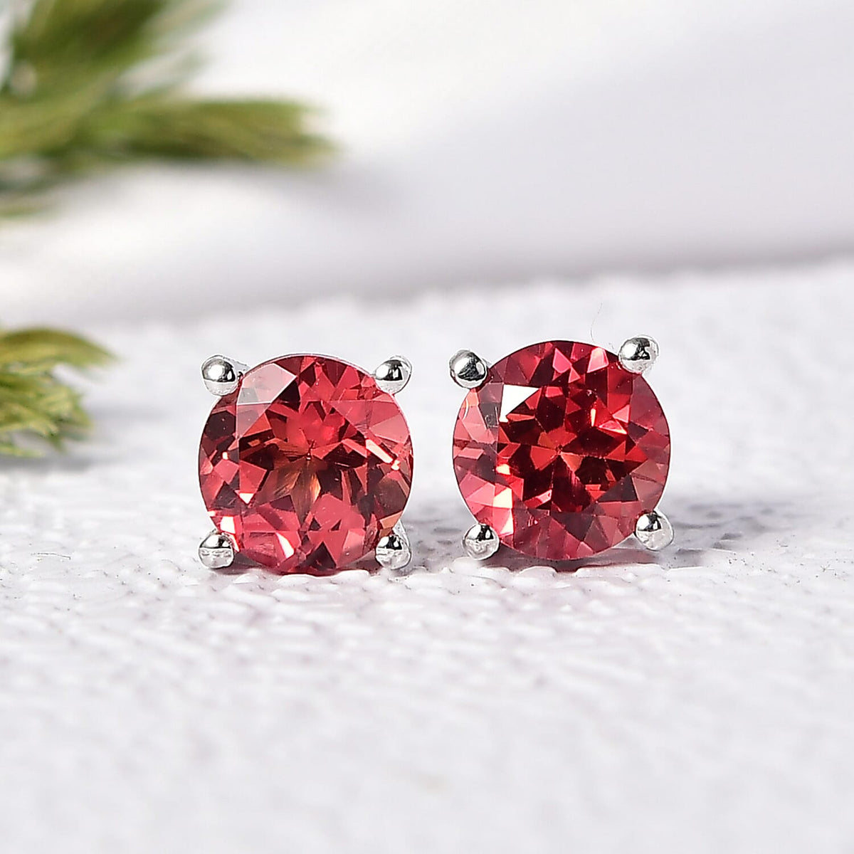 D'Joy Lab Grown Padparadscha Sapphire Solitaire Stud Push Post Earring in Platinum Overlay Sterling Silver 3.72 Ct. 8259895 2