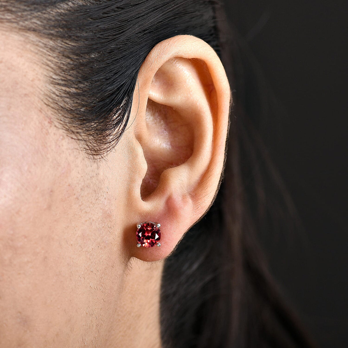 D'Joy Lab Grown Padparadscha Sapphire Solitaire Stud Push Post Earring in Platinum Overlay Sterling Silver 3.72 Ct. 8259895 3