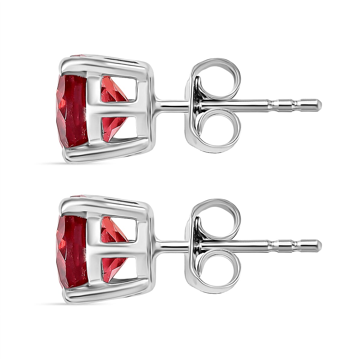 D'Joy Lab Grown Padparadscha Sapphire Solitaire Stud Push Post Earring in Platinum Overlay Sterling Silver 3.72 Ct. 8259895 4