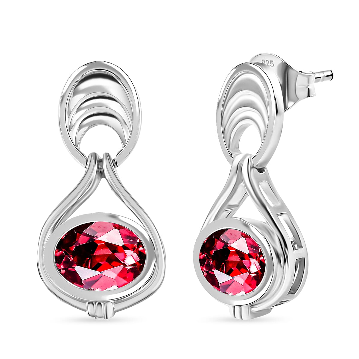 D'Joy Lab Grown Padparadscha Sapphire Solitaire Stud Push Post Earring in Platinum Overlay Sterling Silver 3.06 Ct. 8261709 0
