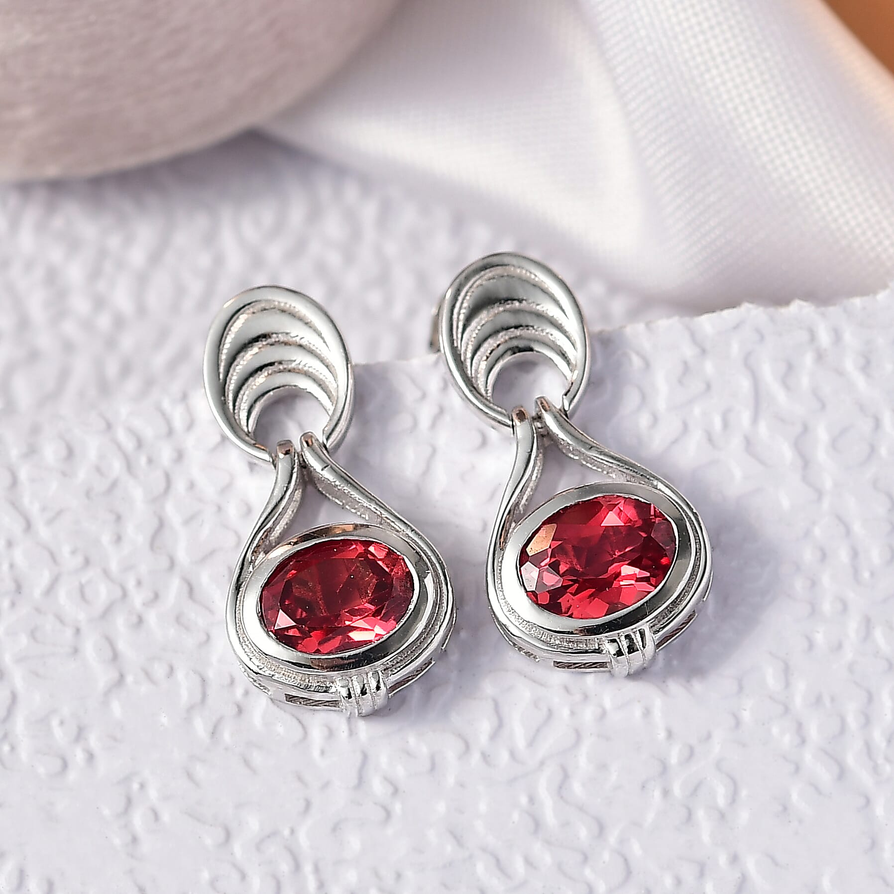 D'Joy Lab Grown Padparadscha Sapphire Solitaire Stud Push Post Earring in Platinum Overlay Sterling Silver 3.06 Ct. 8261709 1