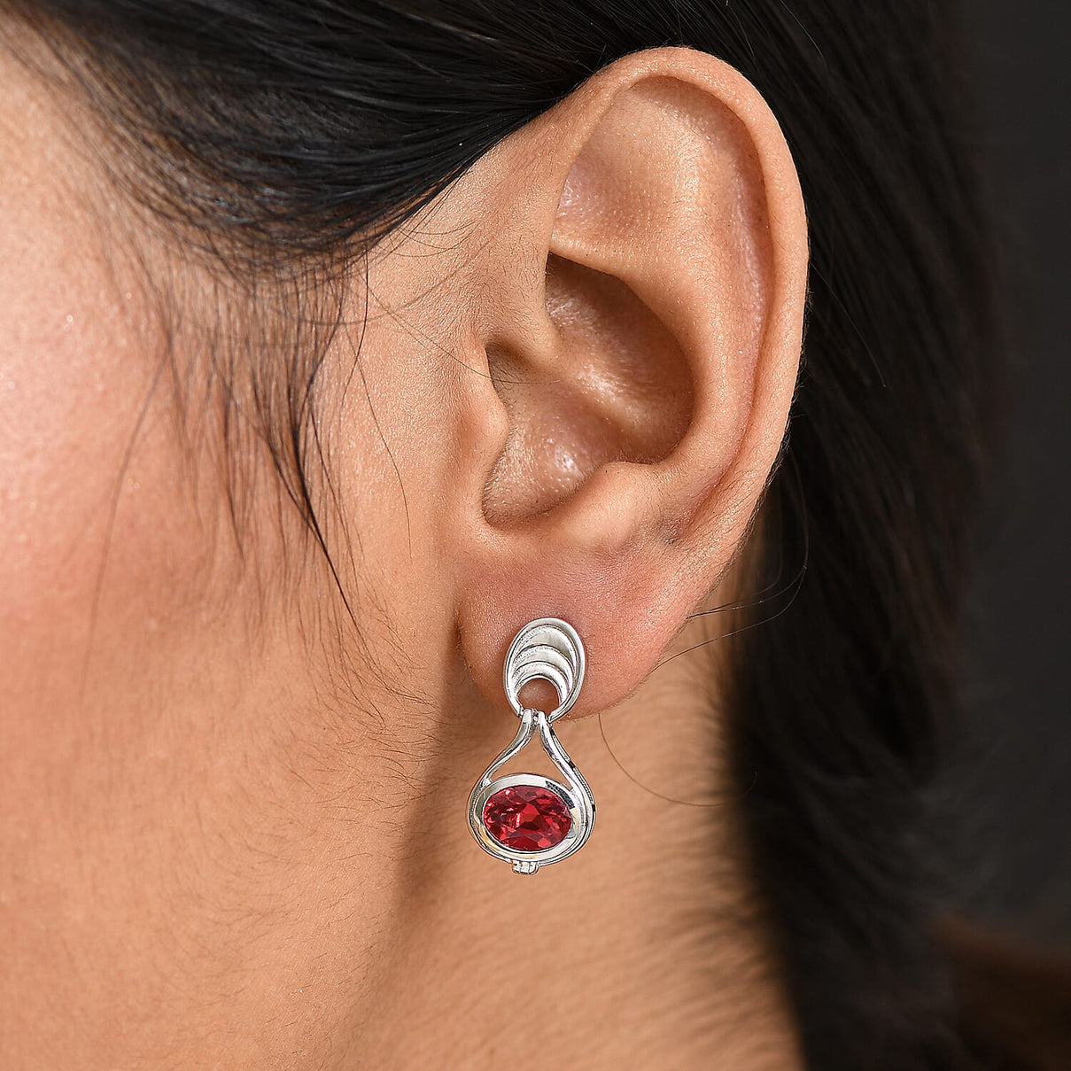 D'Joy Lab Grown Padparadscha Sapphire Solitaire Stud Push Post Earring in Platinum Overlay Sterling Silver 3.06 Ct. 8261709 2