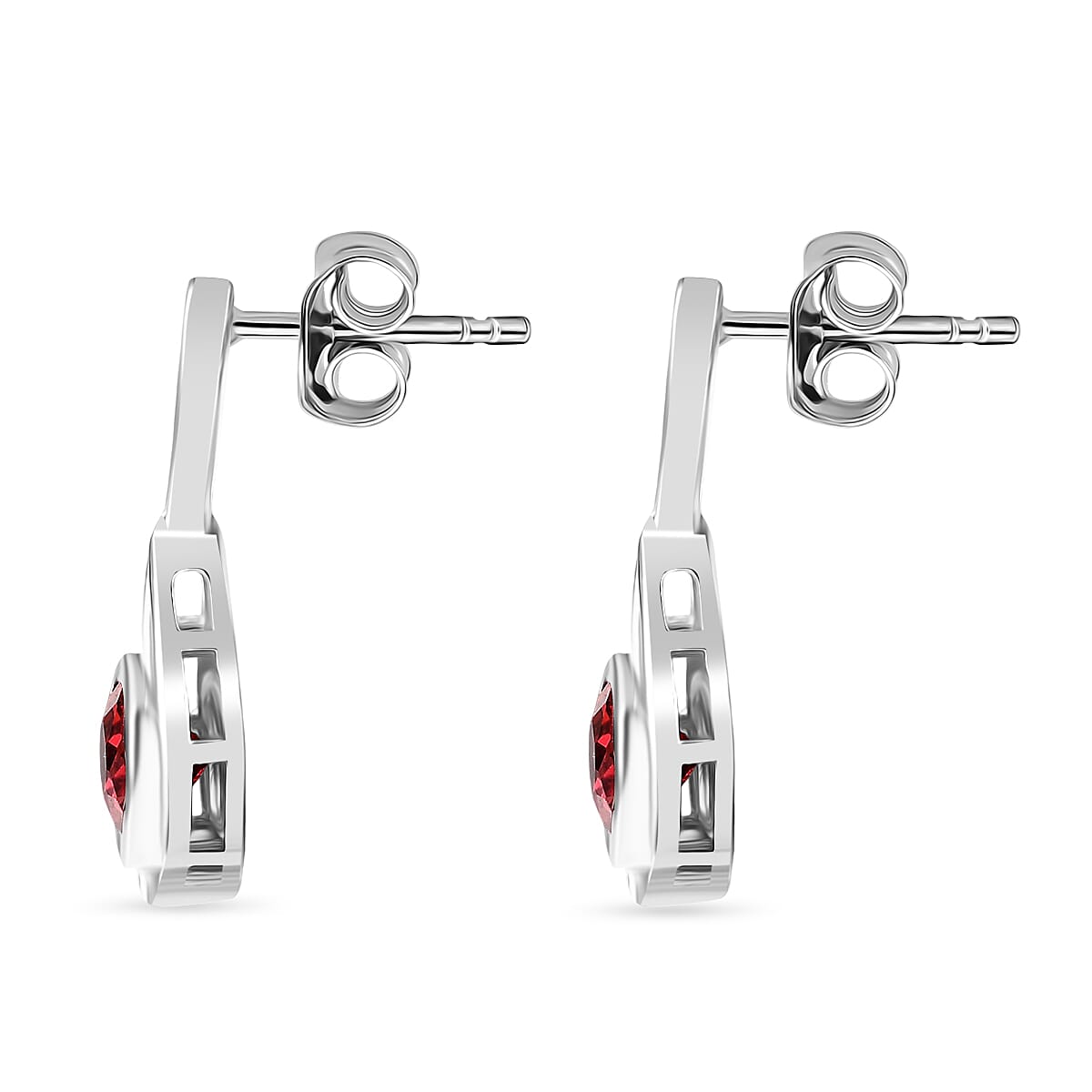 D'Joy Lab Grown Padparadscha Sapphire Solitaire Stud Push Post Earring in Platinum Overlay Sterling Silver 3.06 Ct. 8261709 3