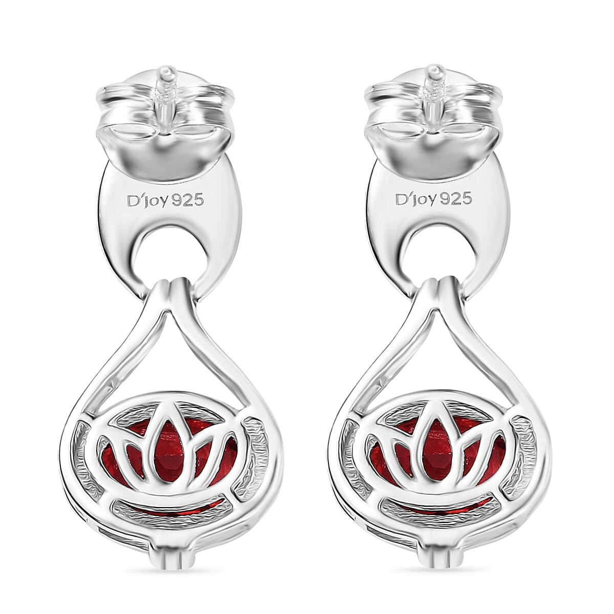 D'Joy Lab Grown Padparadscha Sapphire Solitaire Stud Push Post Earring in Platinum Overlay Sterling Silver 3.06 Ct. 8261709 4