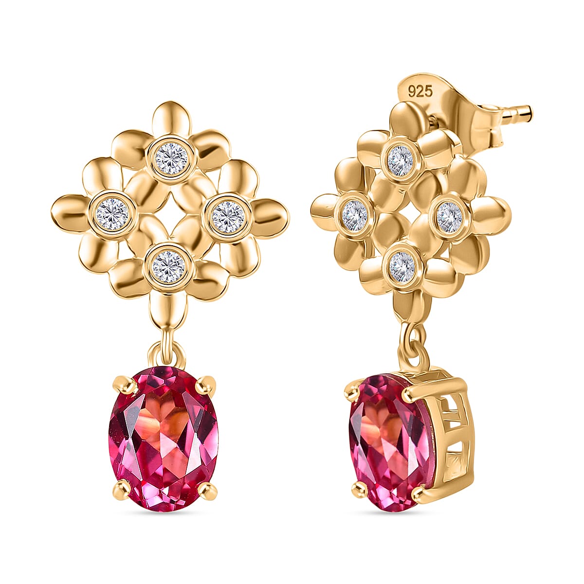 D'Joy Lab Grown Padparadscha Sapphire &amp; White Zircon Earring in 18K Yellow Gold Plating Sterling Silver 5.72 Ct. 8261770 0