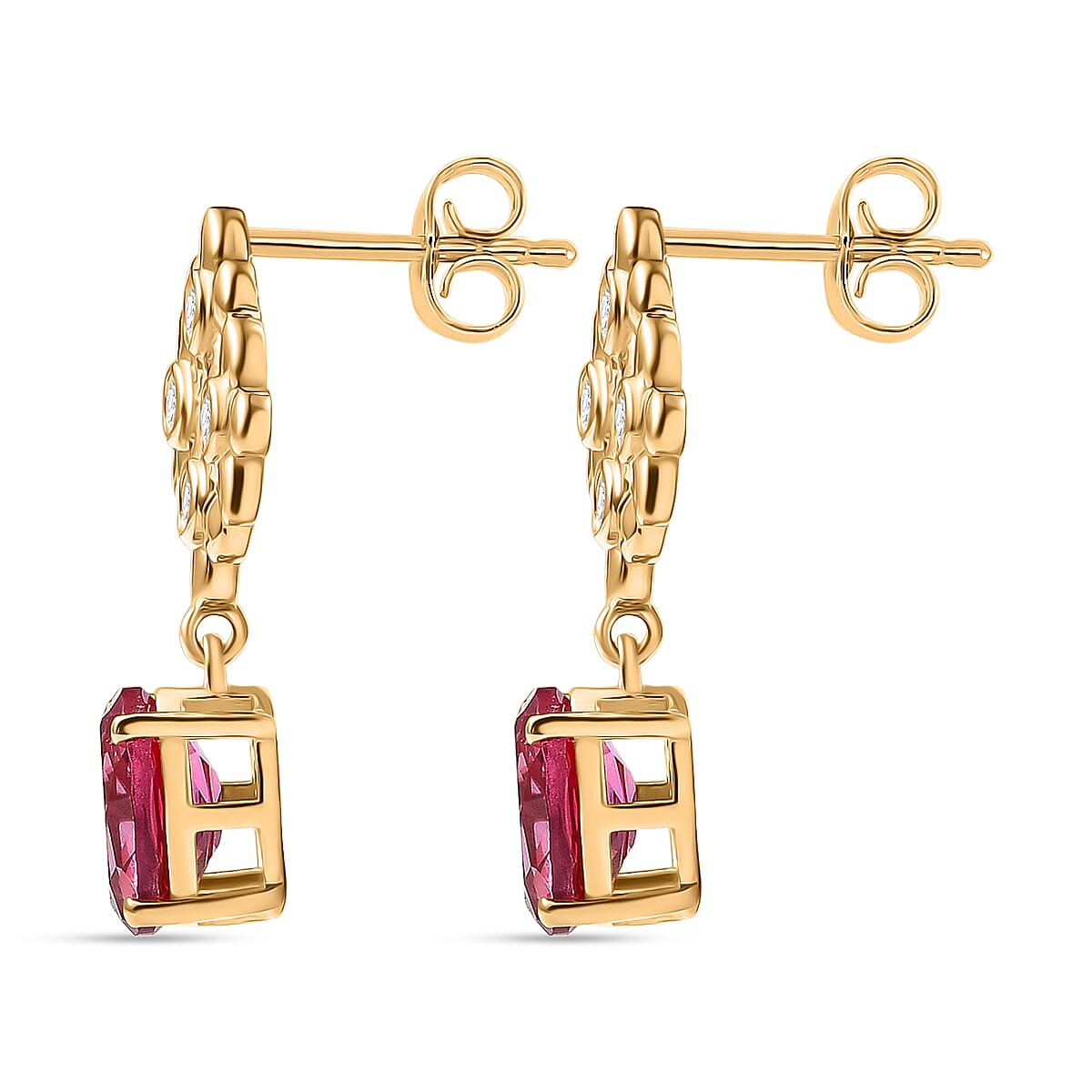 D'Joy Lab Grown Padparadscha Sapphire &amp; White Zircon Earring in 18K Yellow Gold Plating Sterling Silver 5.72 Ct. 8261770 3