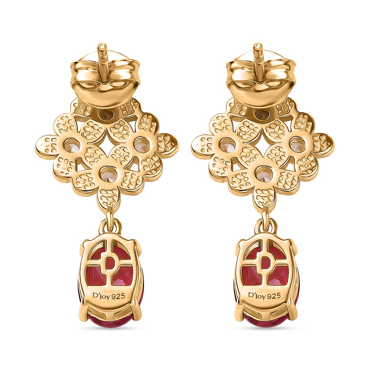 D'Joy Lab Grown Padparadscha Sapphire &amp; White Zircon Earring in 18K Yellow Gold Plating Sterling Silver 5.72 Ct. 8261770 4