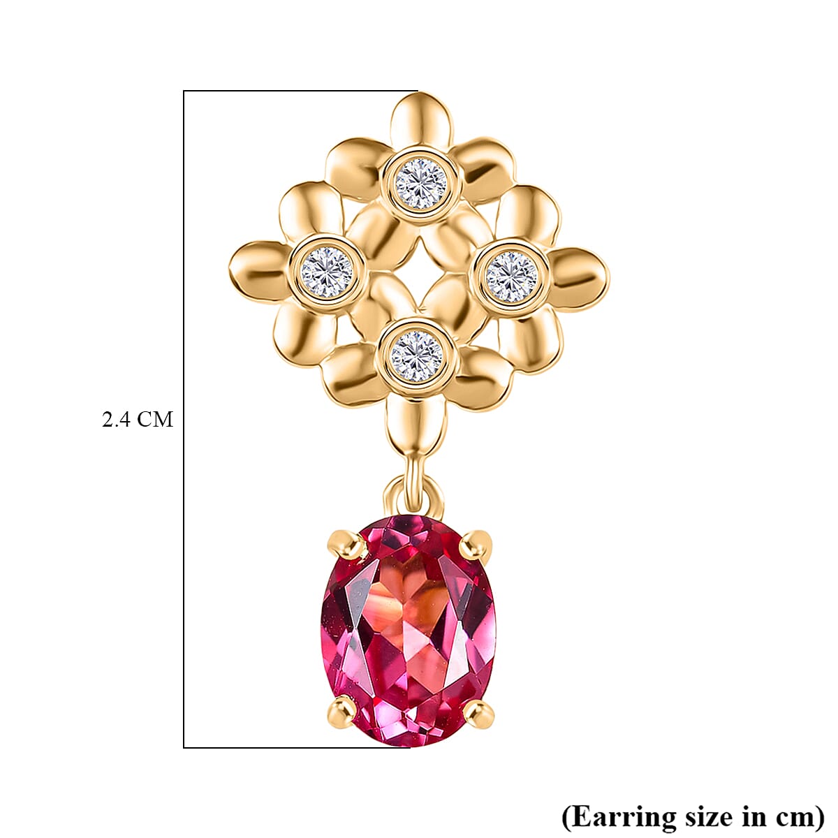 D'Joy Lab Grown Padparadscha Sapphire &amp; White Zircon Earring in 18K Yellow Gold Plating Sterling Silver 5.72 Ct. 8261770 5