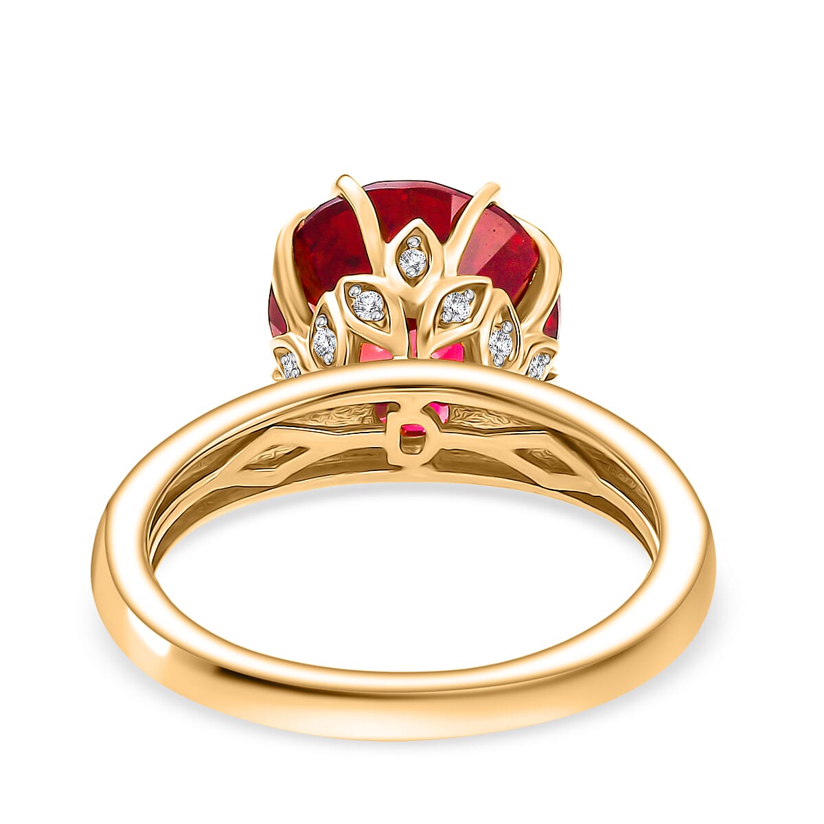 D'Joy Lab Grown Padparadscha Sapphire &amp; White Zircon Ring in 18K Yellow Gold Plated Sterling Silver 5.45 Ct. 8261449 5