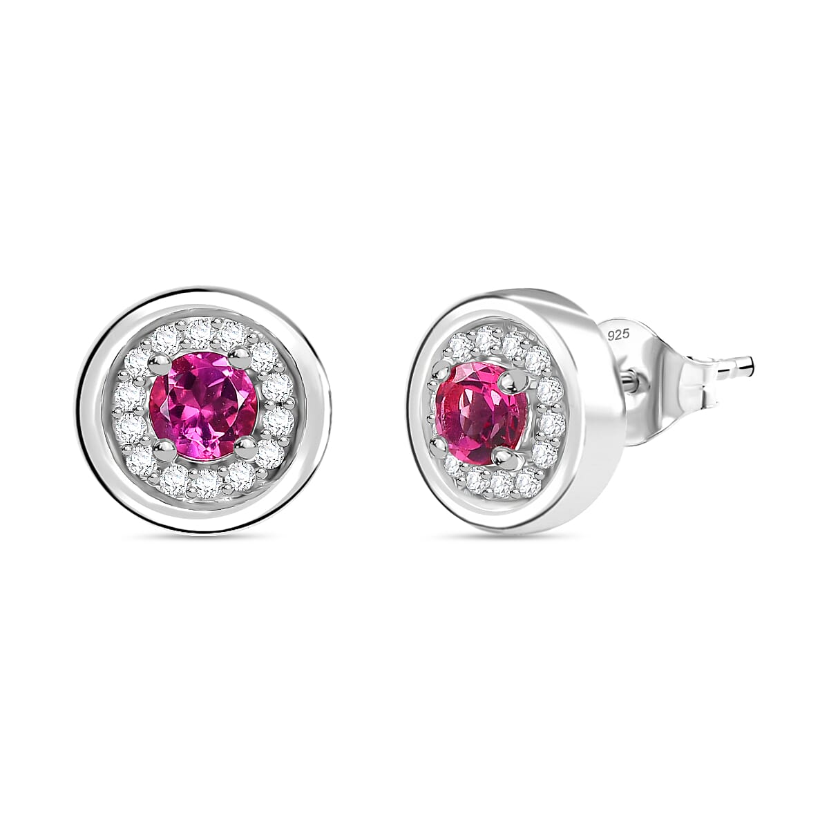 D'Joy Lab Grown Bixbite &amp; Moissanite Stud Push Post Earring in Rhodium Overlay Sterling Silver 8266720 0