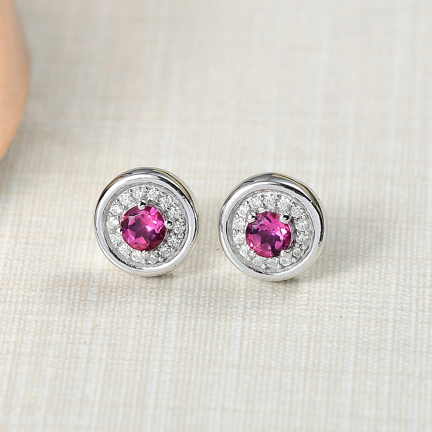 D'Joy Lab Grown Bixbite &amp; Moissanite Stud Push Post Earring in Rhodium Overlay Sterling Silver 8266720 2