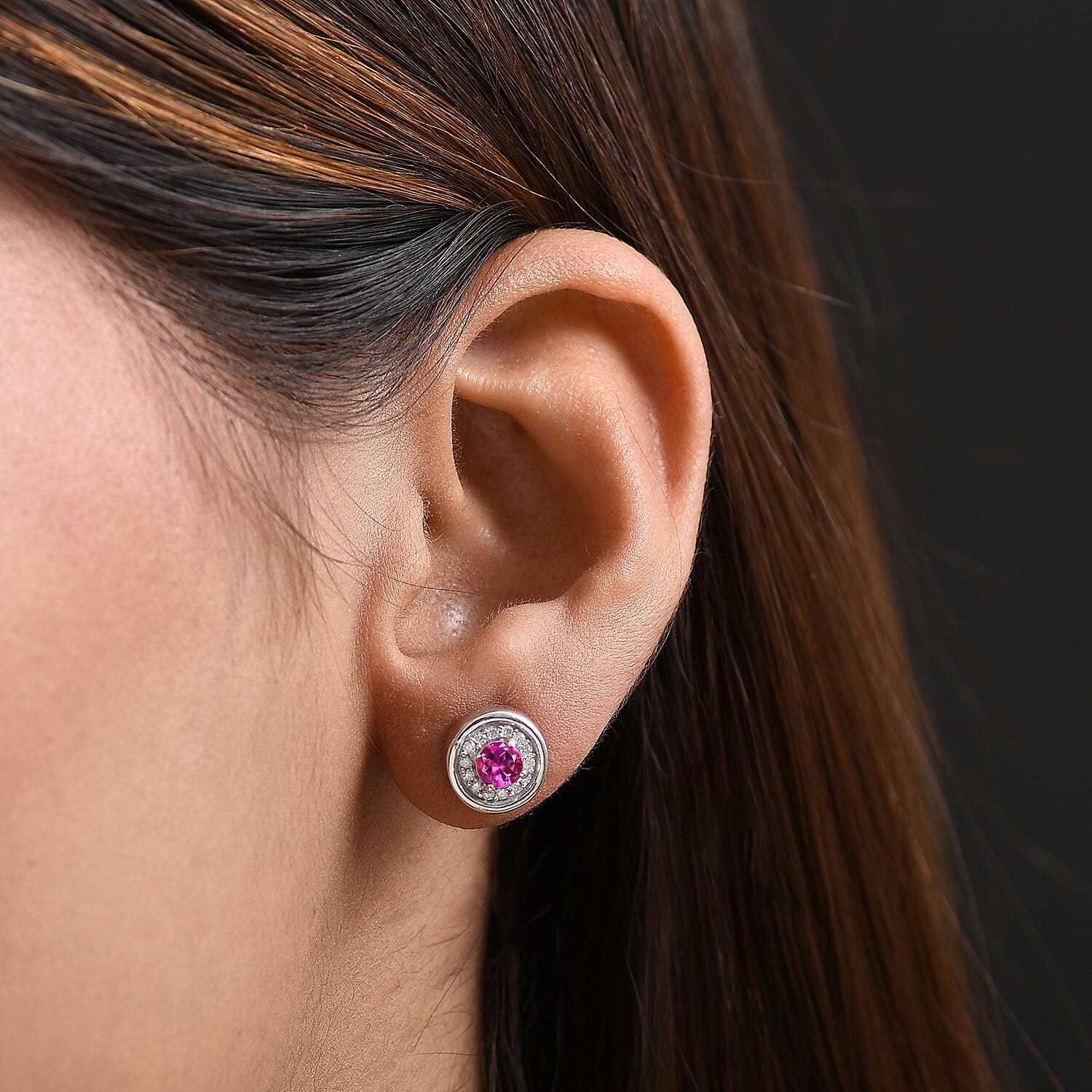 D'Joy Lab Grown Bixbite &amp; Moissanite Stud Push Post Earring in Rhodium Overlay Sterling Silver 8266720 3