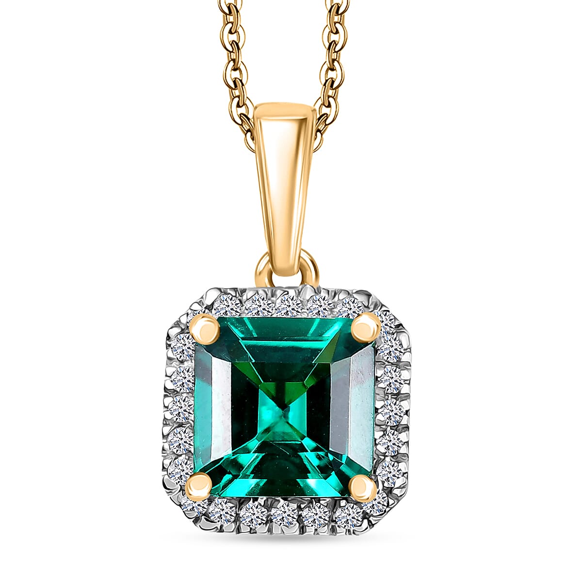 Luxuriant Lab Grown Columbian Emerald &amp; Lab Grown Diamond Pendant in 18K Vermeil Yellow Gold Plated Sterling Silver 1.48 Ct. 8264624 0