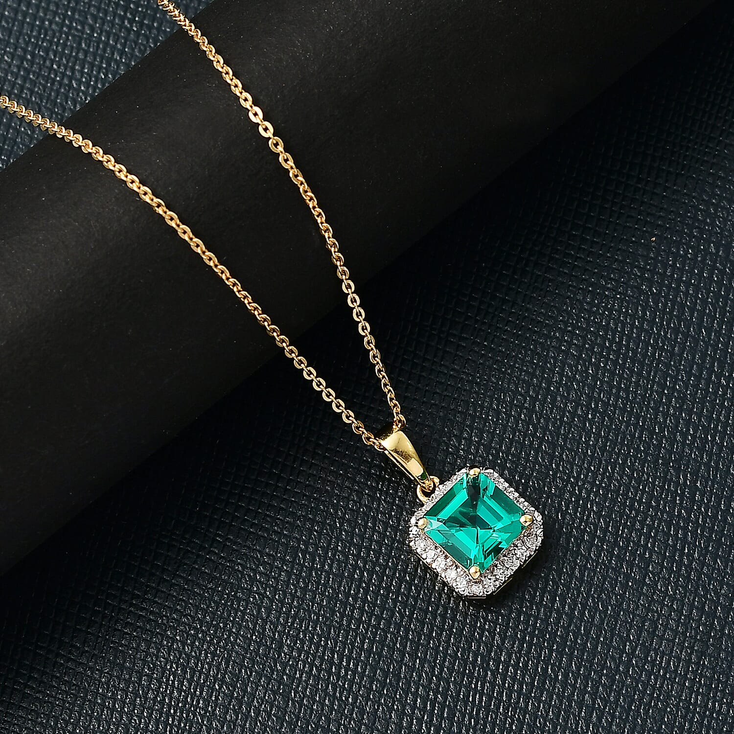 Luxuriant Lab Grown Columbian Emerald &amp; Lab Grown Diamond Pendant in 18K Vermeil Yellow Gold Plated Sterling Silver 1.48 Ct. 8264624 2